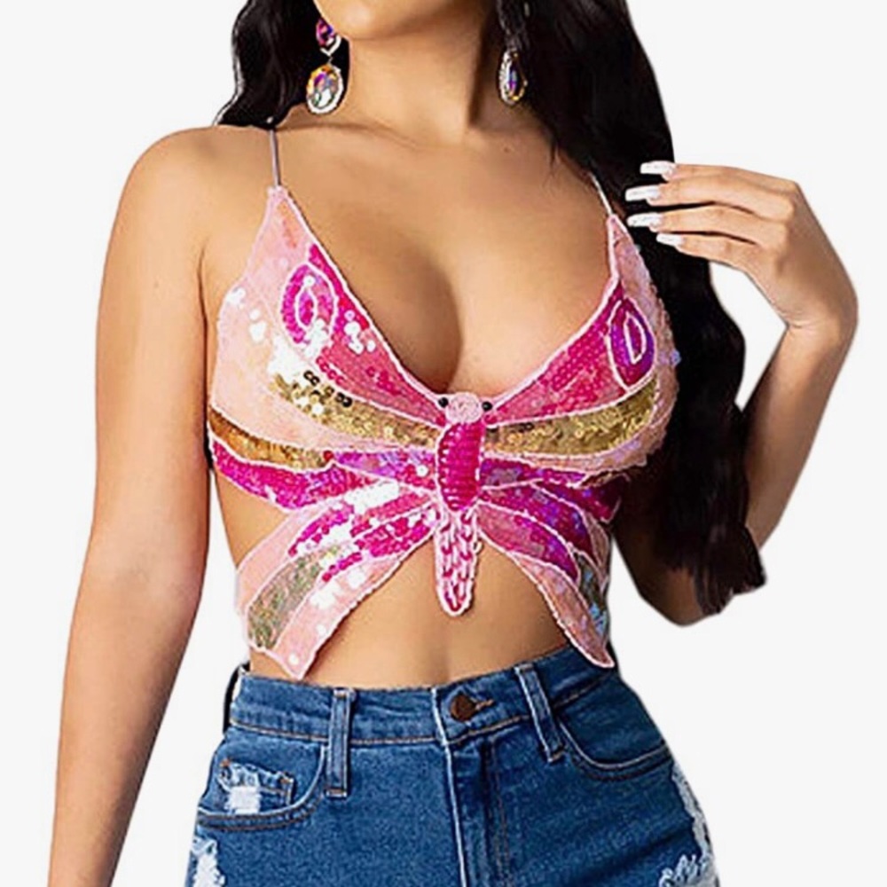 NEW Y2K Sequin Butterfly Top